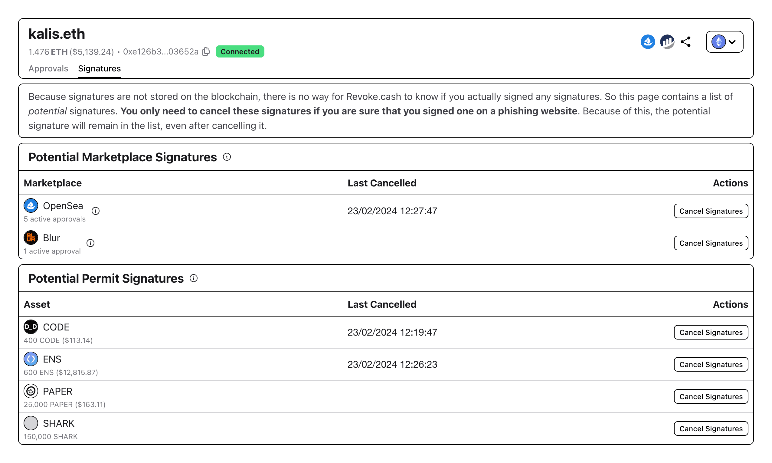 Signatures Dashboard Improvements